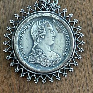 800 Silver 1780 Austria Habsburg "1 Thaler - Maria Theresa" Coin Pendant.